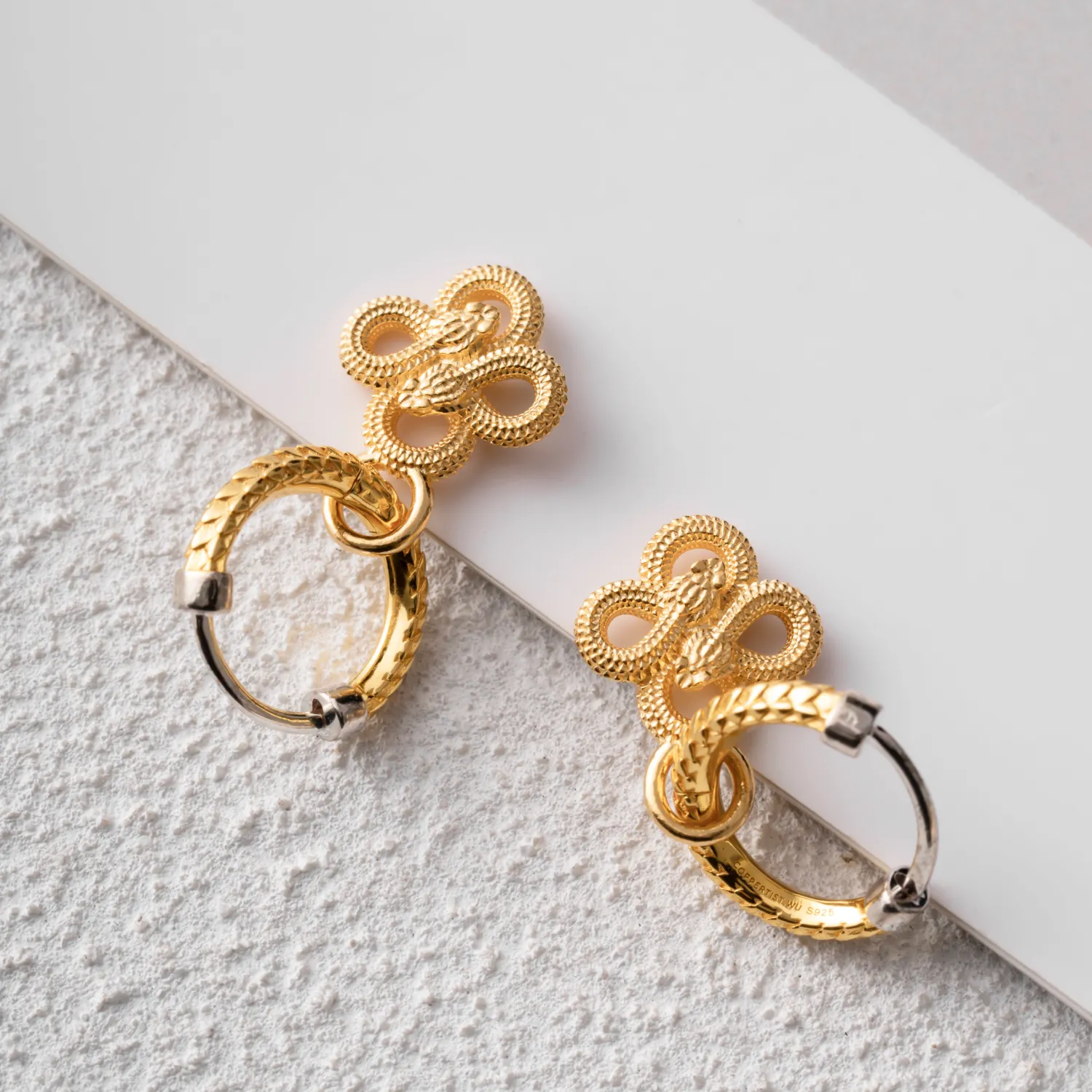 Double Snake Hoop Charm Earrings - Image 5