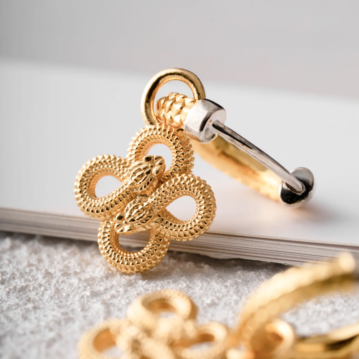 Double Snake Hoop Charm Earrings - Image 6