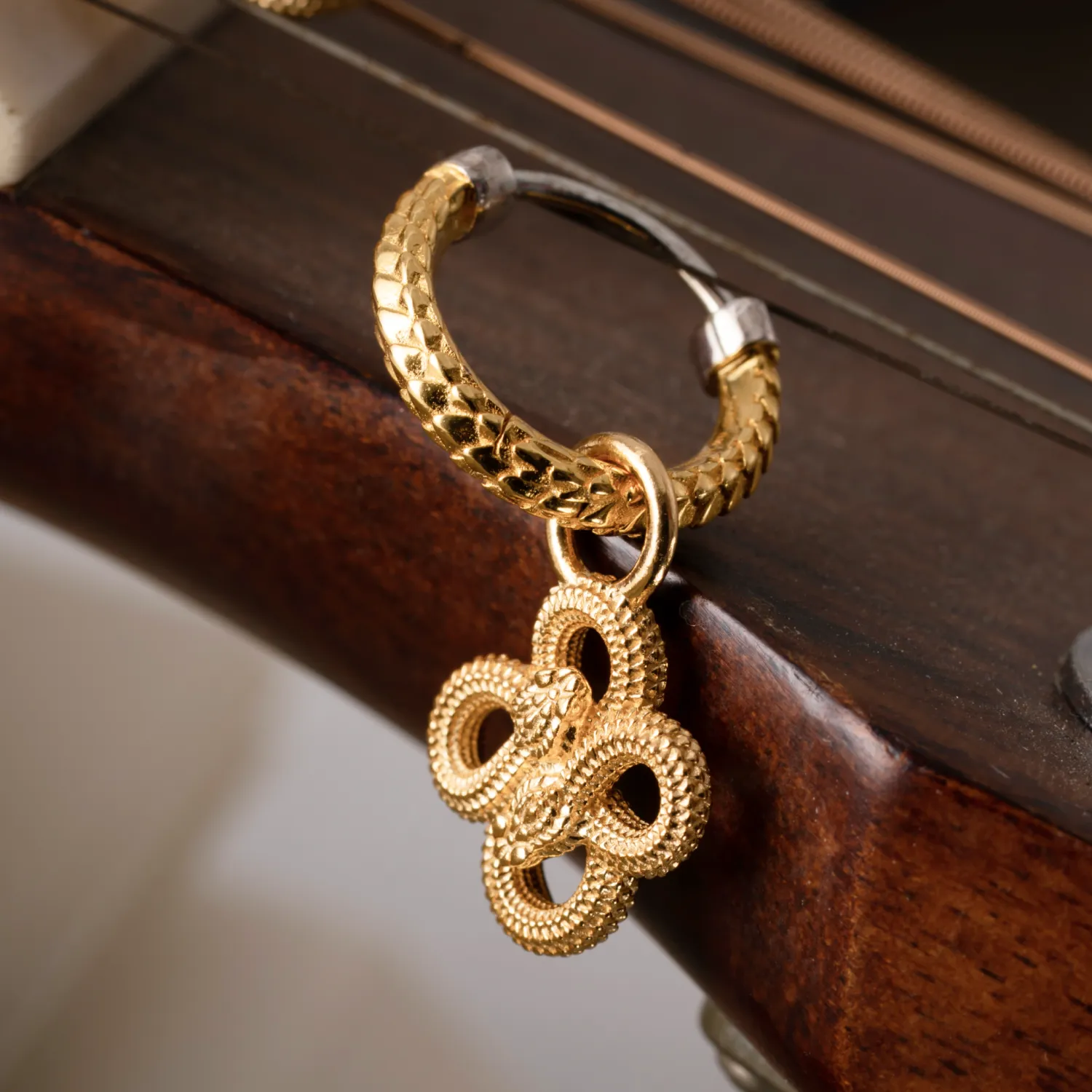 Double Snake Hoop Charm Earrings - Image 9