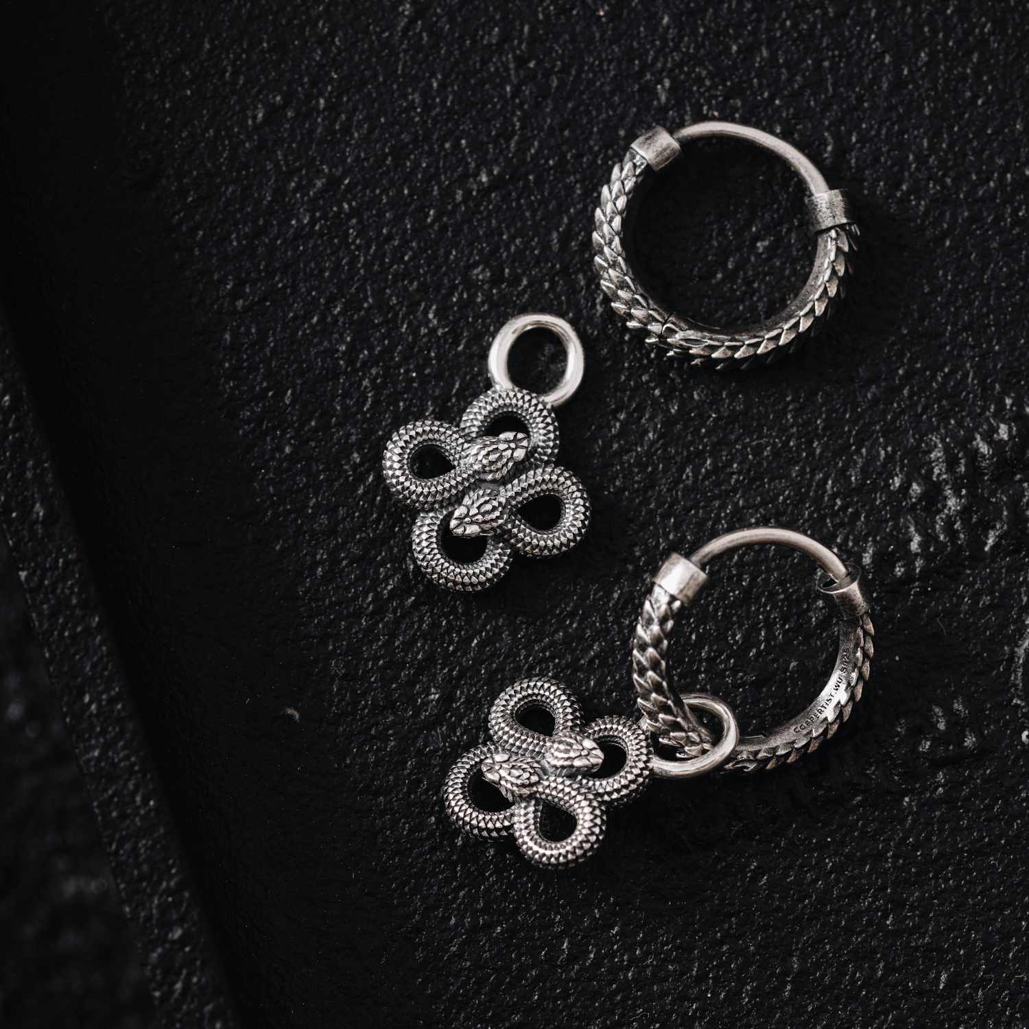 Double Snake Hoop Charm Earrings - Image 9