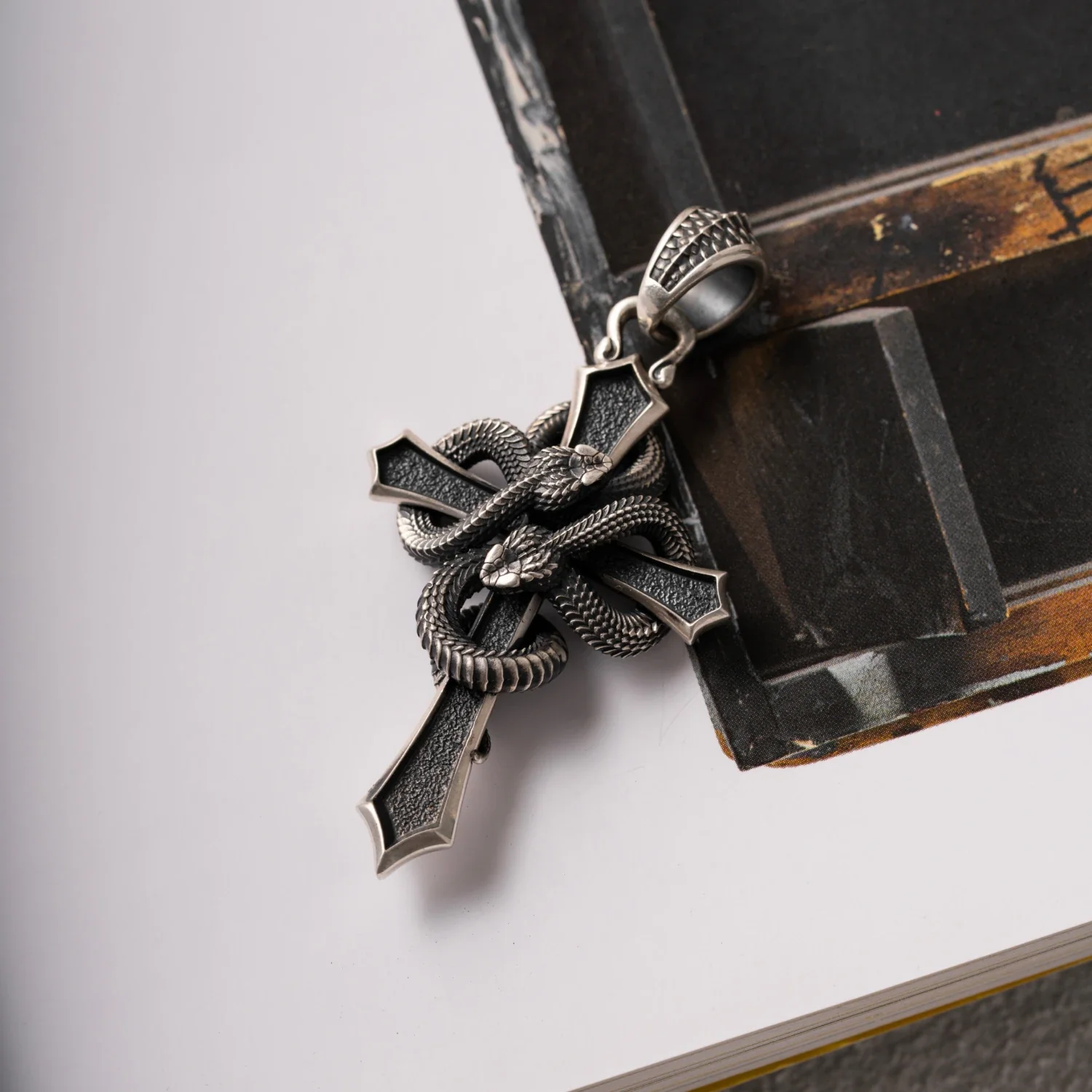 Double Snake Cross Pendant - Image 5