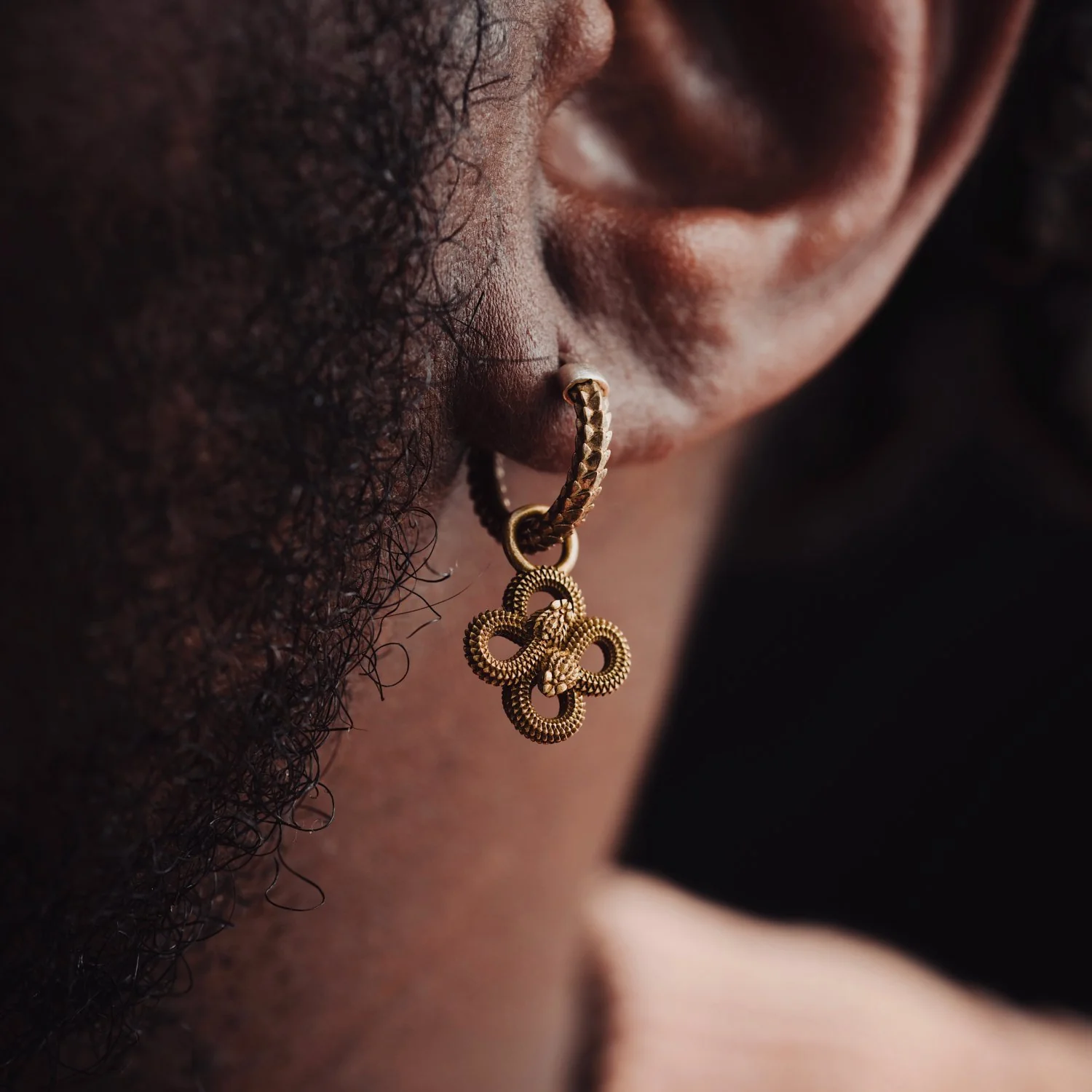 Double Snake Hoop Charm Earrings - Image 3