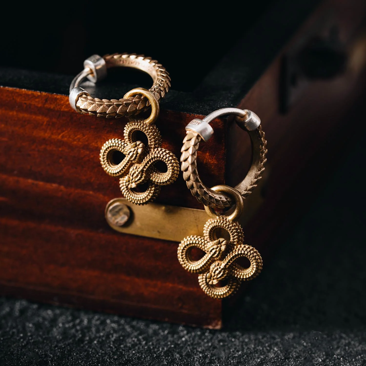 Double Snake Hoop Charm Earrings - Image 4